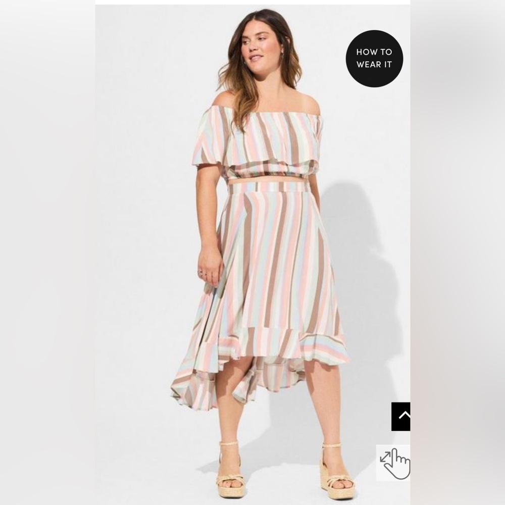 Midi Challis Off Shoulder Hi-Low Skirt Set Torrid as 6